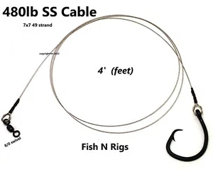 Cable de gancho circular de 4' para plataforma líder de pesca de tiburón fundido mostaza 12/0 x 4X 480 lb - Imagen 1 de 8