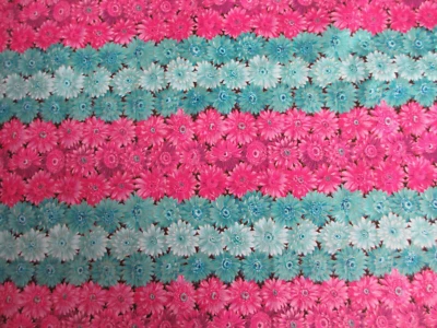 Hoffman Cotton Fabric ~  Blue and Purple Flowers Stripe Print  ~  29" by 44" - Image 1 of 3