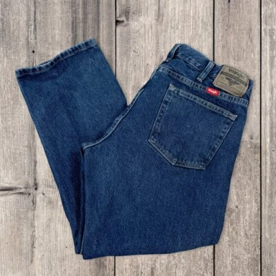 Pantalones de mezclilla Wrangler relajados para hombre 35x27 azul lavado oscuro 9760WDR Foto 1 de 4