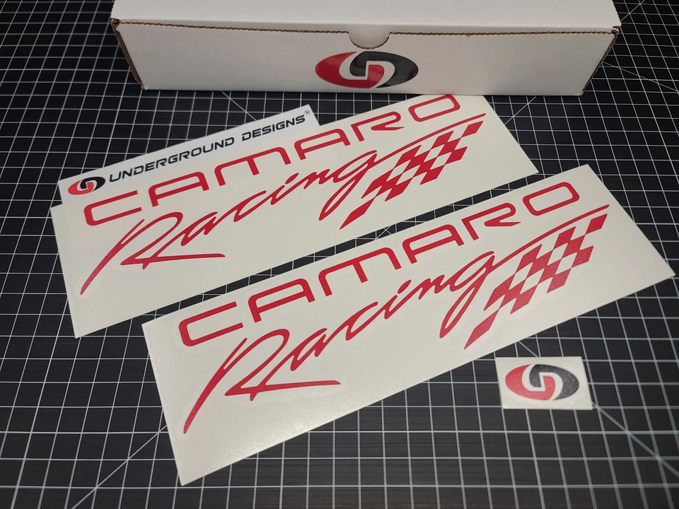 Camaro Racing Decals (2pk) Retro Script Stickers For 1993-02 RS Z28 SS LT1 LS1 - Image 1 of 1