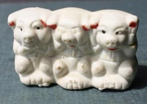 Pig Figurine Miniature Speak No Evil See No Evil Hear No Evil Ceramic Made Japan - Picture 1 of 1
