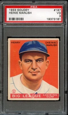 BB - 1933 Goudey - #187 - Heinie Manush - PSA 3 - EN MUY BUENA CONDICIÓN Foto 1 de 2