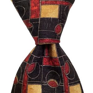 ERMENEGILDO ZEGNA Men's 100% Silk Necktie ITALY Luxury Geometric Black/Red EUC
