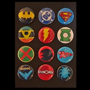 DC Comic Characters / Pinback Buttons (Set of 12) / 4 Size Options - Picture 1 of 5