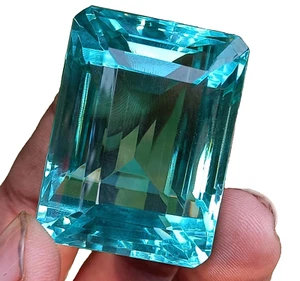Emerald Cut 180 Carat Certified Transparent Stone Sky-Blue Aquamarine Loose Gems - Picture 1 of 11
