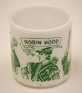 Hazel Atlas Robin Hood Kid's Milk Glass Juice Mug Cup D Handle Green 6 oz. MCM - Picture 1 of 3