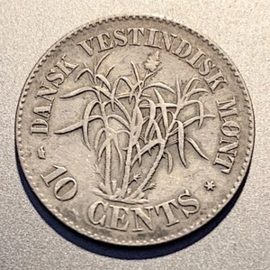 DANISH WEST INDIES 10 Cents 1859 F-VF KM-66 Mtg. of 250,000 Ppd USA - Picture 1 of 2