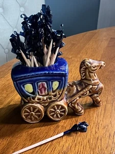 Vintage Horse And Carriage Toothpick Holder Porcelain - Picture 1 of 7