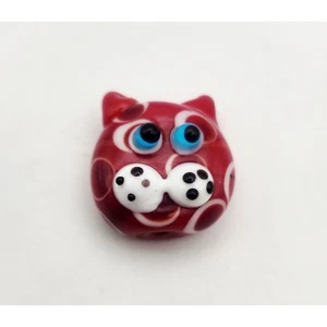Handgefertigte Glasperlen Katzengesicht rot weiß gepunktet blaue Augen Handwerk Schmuckherstellung - Bild 1 von 5