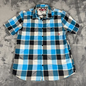 Camicia VANS L con bottoni multicolore blu a quadri classica tasca skate street surf - Foto 1 di 7
