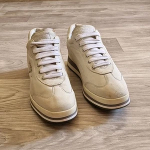 Prada Milano Shoes Women’s White Suede Leather Sneakers Lace-Up Shoes Size 7 Us - Picture 1 of 19