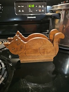 Servilletero de madera vintage para gato - Imagen 1 de 4