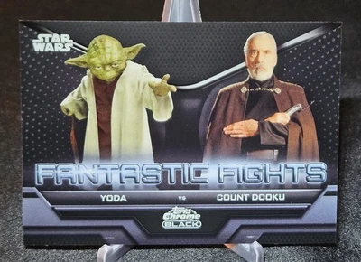 Topps 2023 Chrome Black Star Wars Yoda/Count Dooku Fantastic Fights FF-4 - Image 1 of 2