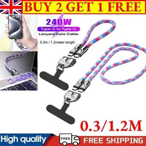 240W Super Fast Charging Phone Cables 2 in 1 Zinc Alloy Head Lanyard Data Cable - Picture 1 of 16