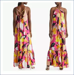 TED BAKER Maxikleid 0 Ikella Leinen Träger Rücken Plissee Resortwear Sommer fließend - Bild 1 von 16