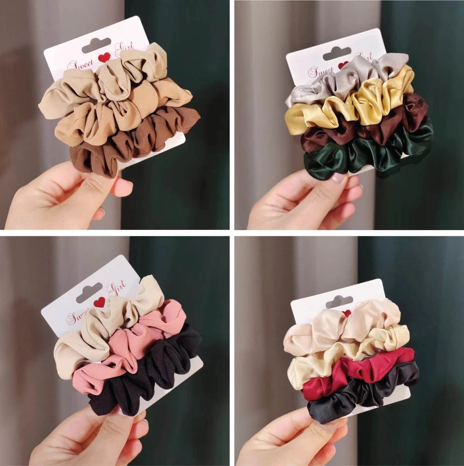 3 - 4 Pcs Silk Fabric Satin Fabric Hair Scrunchies Hair Ring Band - Image 1 of 1