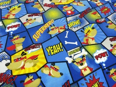 FRAULEIN VON JULIE Stoff Baumwolle Jersey Superhelden Hunde Comic blau gelb bunt Kinderstoff