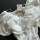 ZARA Midi Summer Dress  Embroidered Ruffle Hem Flounce Oyster White Size S NWT