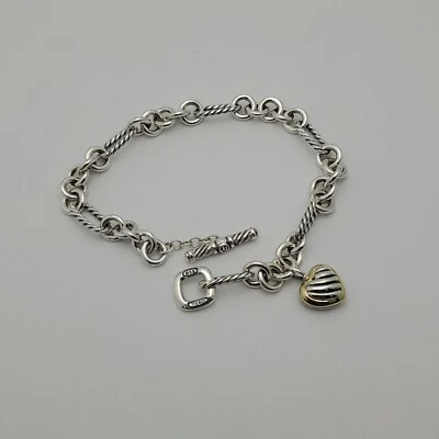 Brazalete David Yurman Corazón Figaro Oro Esterlina y 18K Dije 9 Pulgadas  Foto 1 de 4