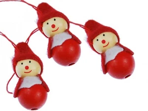 3 Stück Weihnachtsbaumanhänger Christbaumschmuck Dekoration Wichtel Holz rot - Picture 1 of 3