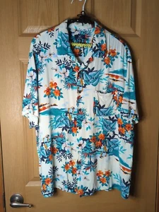 George Men's XL (46-48) Hawaiian Shirt Floral & Parots Pattern Teal, Orange &... - Picture 1 of 9
