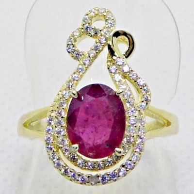 Oval Rubin Cubic Zirkonia Ring 925 Silber 750 Gelbgold vergoldet 17,5 mm 55 - Bild 1 von 4