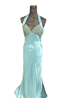 New Fabiana  Couture Shimmering Halter Dress/Gown ` Aqua' Size 6 - Image 1 of 4