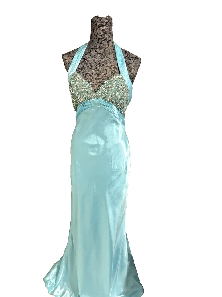 New Fabiana  Couture Shimmering Halter Dress/Gown ` Aqua' Size 6 - Image 1 of 4