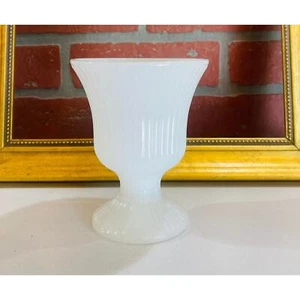 Vintage E.O. Brody Milk Glass Vase | Planter| Round Ribbed Footed Vase | White - Picture 1 of 7