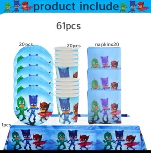 61tlg. PJ MASKS Geschirr Deko Pyjamahelden Party Kinder Geburtstag Geschenk Fun - Bild 1 von 5