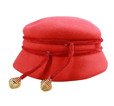 Sombrero de cubo vintage para mujer de fieltro de lana rojo con cordón adornos de cuerda dorada Foto 1 de 4