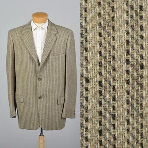 XL 44L 1950s Tan Tweed Striped Mens Sportcoat VTG Single Vent Medium Lapels - Picture 1 of 10