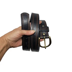 Mens Vintage 80s Scandia Woods Black Leather Belt 40 Western Rust Embroidered - Picture 1 of 10