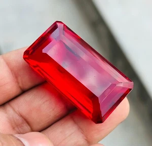 124 Ct Natural Blood Red Ruby Certified BIG SIZE Emerald Cut Flawless Gemstone - Picture 1 of 15