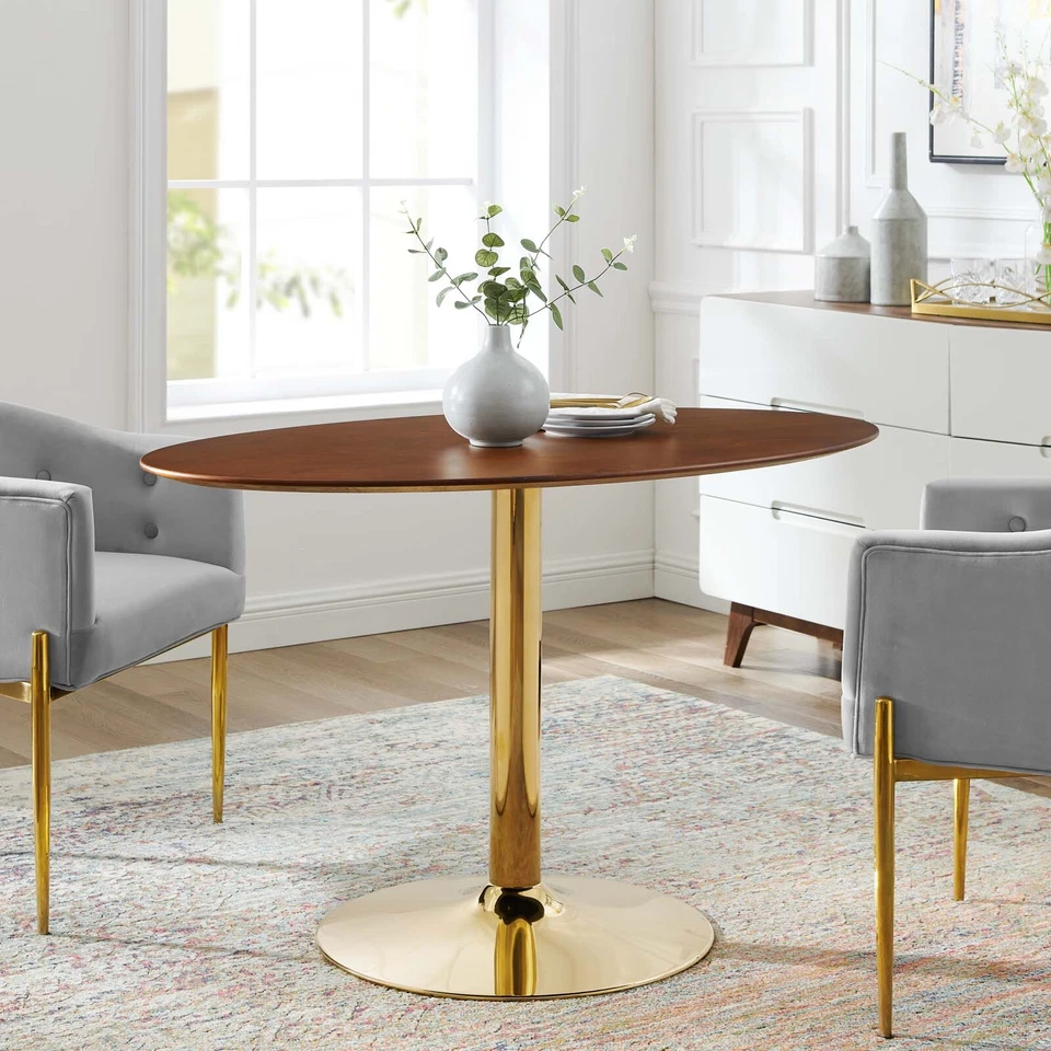 Modway Furniture Verne 48" Oval Dining Table in Gold/Walnut -EEI-4751-GLD-WAL