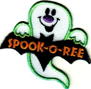 SPOOK-O-REE GHOST Iron On Patch Halloween Holidays Ghosts Scary - Picture 1 of 1