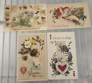 Vtg Valentines Postcard Early 1900's lot of 4 - Picture 1 of 7