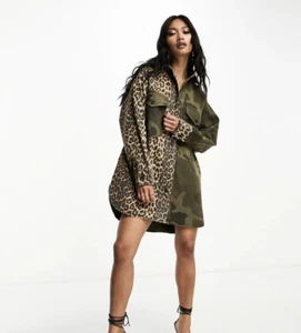 All Saints Lily Camo Leopard Oversized Shacket Size Small Shirt Dress RRP £175 - Picture 1 of 6