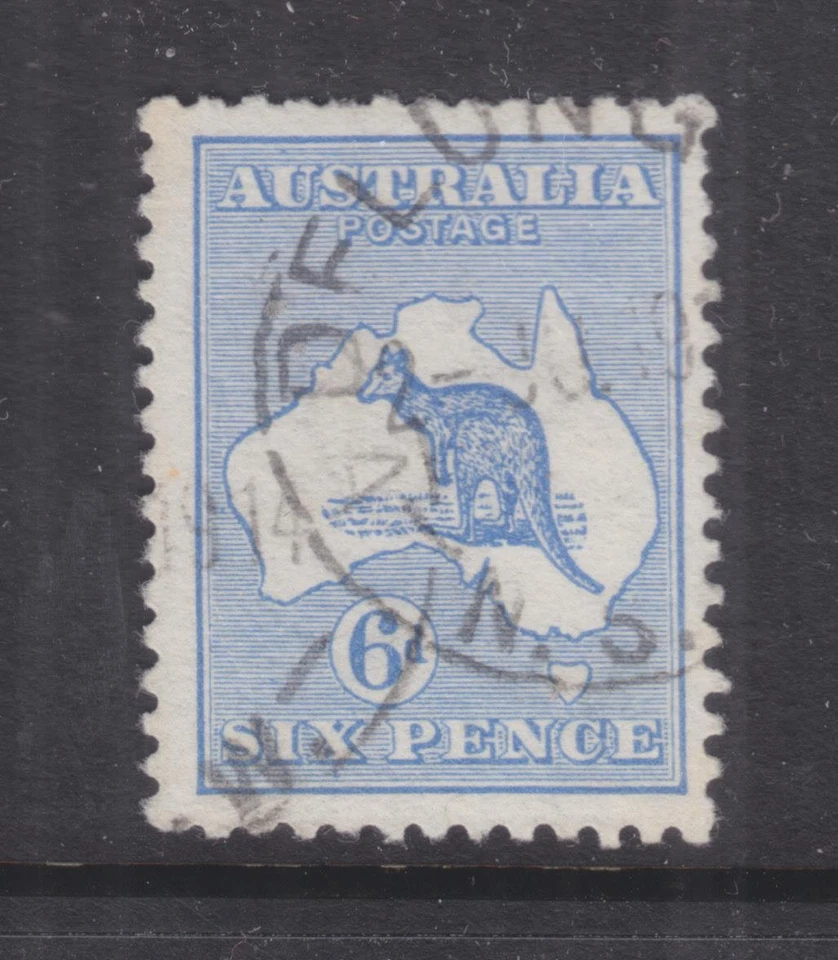 AUSTRALIA, 1913 Canguro, 1ª. marca de agua, 6d. CD Ultramarine, ADELONG, NSW. Foto 1 de 1