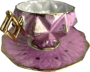 Royal Halsey Honeycomb Pink Lusterware Goldfuß Teetasse, Untertasse, futuristischer Stil - Bild 1 von 14