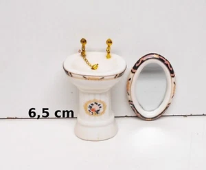 lavabo et son miroir porcelaine miniature,maison de poupée, salle de bains CL8 - Photo 1/1
