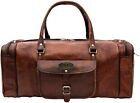 Weekender Handmade World Brown Genuine Leather Duffle Messenger Travel 17" Bag