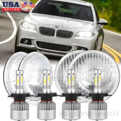 Faros de conversión redondos 4x5-3/4 5,75" y LED H4 100W para BMW 325i 528i 535i E30 Foto 1 de 4