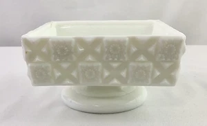 Square Patchwork Milk Glass Pedestal Candlestick Holder 0122 - Picture 1 of 8