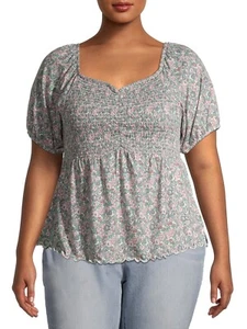Gray by Grayson Social Women's Plus Size Sweetheart Neckline Smocked Top, 1X - Picture 1 of 4