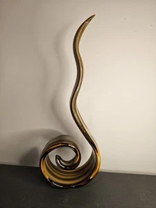 Murano Style Abstract Spiral Art Glass Sculpture Gold and Copper Stripe Flecks - Picture 1 of 10
