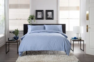 100% Cotton Gingham Duvet Cover Set Blue & White With Button Detail All Sizes - Picture 1 of 3