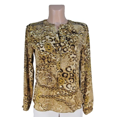 Blusa JENNIFER LOPEZ NUEVA CON ETIQUETAS Talla S Eslabón de Cadena Estampado de Leopardo Cuello en V Acentos de Cristal Foto 1 de 4