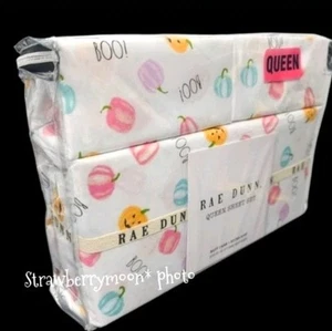 Rae Dunn Colorful Jack Pumpkin Boo Queen Bed Sheet Set Decor NEW - Picture 1 of 4