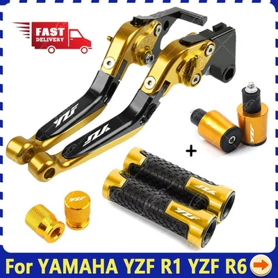 B27 For YAMAHA YZF R1 YZF R6 Handle Grips Cap Adjustable Brake Clutch Levers - Image 1 of 3